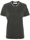 Golden Goose Distressed Grey Cotton T-shirt With Crystal Embellishments In Gray