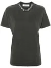 Golden Goose Distressed Grey Cotton T-shirt With Crystal Embellishments In Gray