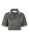 Golden Goose "journey W`s" Medium Crop Polo Fluid Jersey Knitted Rib Micro Piquet Tonal Embroidery C In Gray