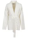 Golden Goose Shawl Collar Cardigan With Floral Embroidery And Self-tie Belt In White