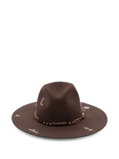 Golden Goose Embroidered Leather-trimmed Hat In Brown