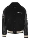 Golden Goose Black Bomber Jacket With Leather Inserts And Logo Patch In Wool Man In Black