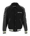 Golden Goose Bomber Compact Cloth Wool Blend Leather Sleeves College Patches Clothing In Black