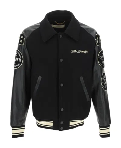 Golden Goose Embroidered Letterman Jacket In Black
