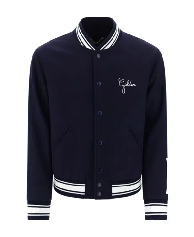 Golden Goose Embroidered Logo Bomber Jacket In Navy Blue