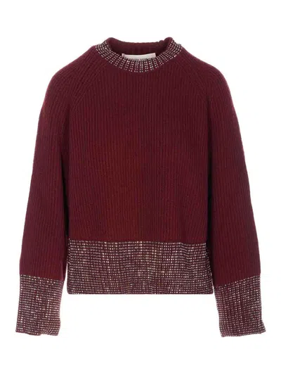 Golden Goose Journey Crystal Embellished Raglan Sleeve Wool Sweater In Burgundy