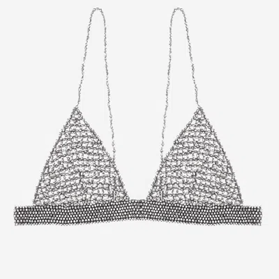 Golden Goose Deluxe Brand Crystal-embellished Crochet Top In Silver