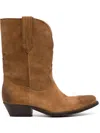 Golden Goose Low Wish Star Boots In Cognac-colored Suede With Inlay Star In Multi