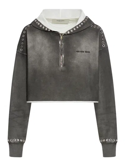 Golden Goose Faded Cotton Crop Sweatshirt In Grey