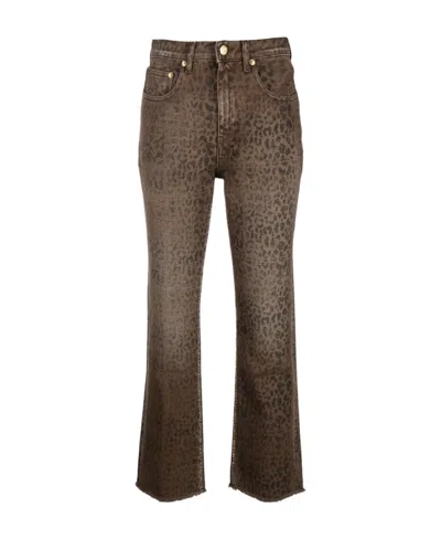 Golden Goose Faded Leopard-print Kick Flare Jeans In Brown