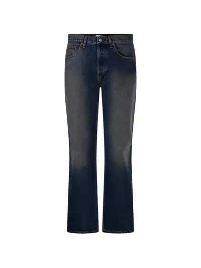 Golden Goose Navy Blue Mid Rise Jeans In Animal Print
