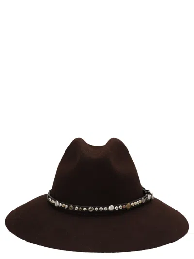 Golden Goose Wool With Studded Leather Strap Fedora In Brown