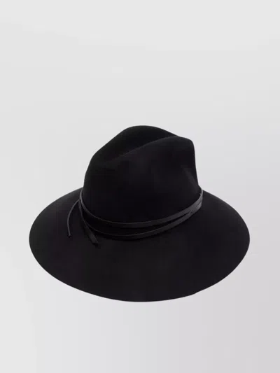 Golden Goose Fedora Hat Leather Band Star Detail Wide Brim In Black