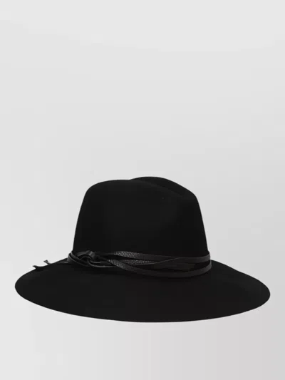 Golden Goose Fedora Hat Wide Brim Leather Band In Black
