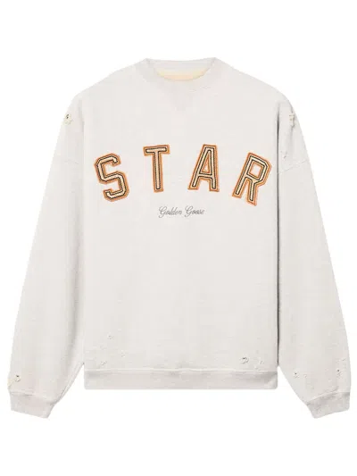Golden Goose Melange Cotton Star Sweatshirt With Embroidery In White