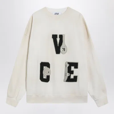 Golden Goose Feminine Crewneck Sweatshirt With Statement Patches In Neutral