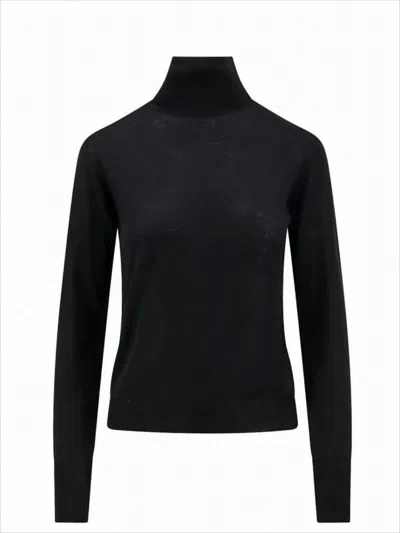 GOLDEN GOOSE FITTED BLACK TURTLENECK SWEATER WITH METALLIC STAR ACCENTS