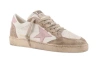 Golden Goose 'ballstar' White Low Top Sneakers With Glittered Star Patch On The Side And Glittered Heel With Logo In Multi