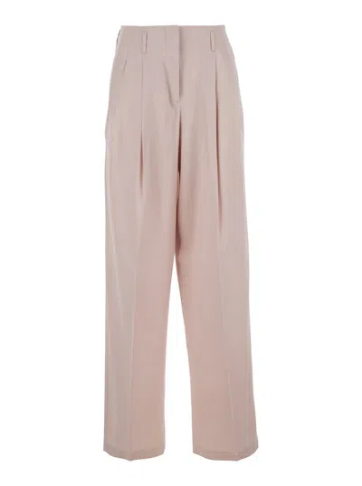 Golden Goose Flavia Pink Pants With Front Pences And Rear Logo Charm Detail In Wool Woman