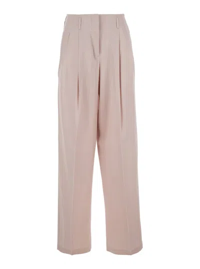 GOLDEN GOOSE GOLDEN GOOSE 'FLAVIA' PINK PANTS WITH FRONT PENCES AND REAR LOGO CHARM DETAIL IN WOOL WOMAN