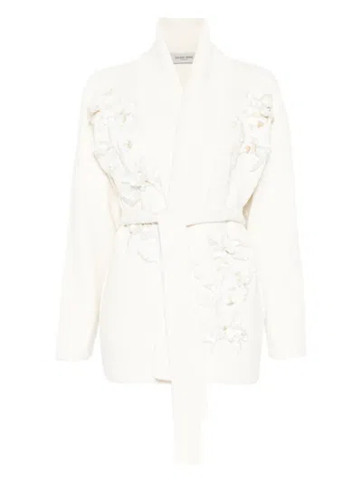 Golden Goose Floral-embellished Belted Cardigan In White