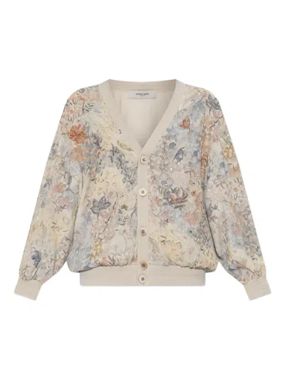 Golden Goose Womens Cardigan With Floral Print And Embroidery In Multi