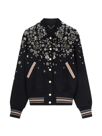 Golden Goose Floral-embellished Logo-patch Bomber Jacket In Black