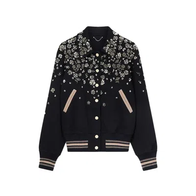 Golden Goose Floral-embellished Virgin Wool Bomber Jacket In Black