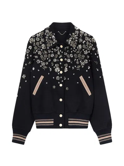 Golden Goose Floral-embroidered Wool Bomber Jacket In Black