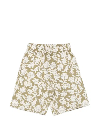 Golden Goose Kids' Floral-print Elasticated-waist Shorts In Green