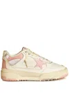 Golden Goose Forty2 Distressed Finish Leather And Fabric Sneakers With Pink Star In White