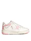 Golden Goose Forty2 Distressed Finish Leather And Fabric Sneakers With Pink Star In White