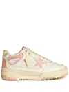 Golden Goose Forty2 Distressed Finish Leather And Fabric Sneakers With Pink Star In Neutrals
