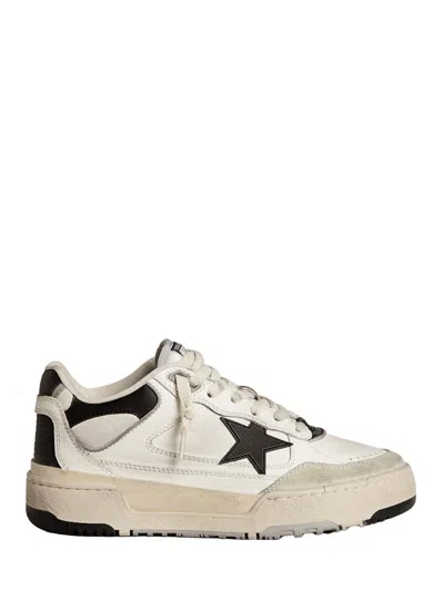 Golden Goose Forty2 Leather Sneakers With Black Star And Heel Tab Shoes In White