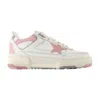 Golden Goose Forty2 Distressed Finish Leather And Fabric Sneakers With Pink Star