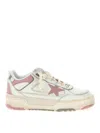 Golden Goose Forty2 Distressed Finish Leather And Fabric Sneakers With Pink Star In Nude
