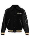 Golden Goose Black Bomber Jacket With Leather Inserts And Logo Patch In Wool Man In Black