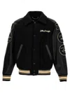 Golden Goose Black Bomber Jacket With Leather Inserts And Logo Patch In Wool Man In Black