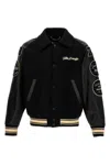 Golden Goose Black Bomber Jacket With Leather Inserts And Logo Patch In Wool Man In Black