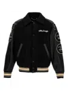 Golden Goose Bomber Compact Cloth Wool Blend Leather Sleeves College Patches Clothing In White