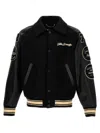 Golden Goose Black Bomber Jacket With Leather Inserts And Logo Patch In Wool Man In Black