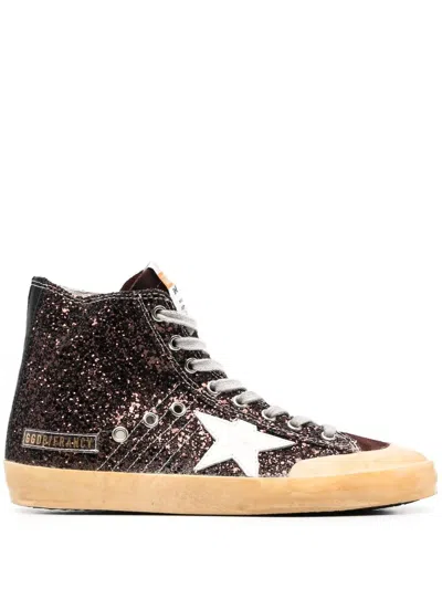 Golden Goose Glitter Upper Suede Toe Leather Sneakers For Women In Brown