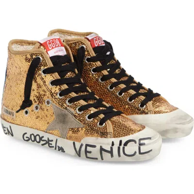 Golden Goose Francy Penstar Sequin High Top Sneaker In Gold/ice/bluette