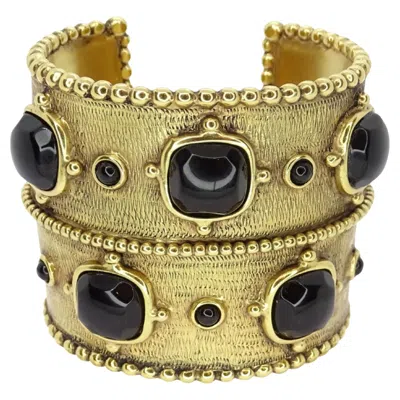 Pre-owned Golden Goose French Cuff Bracelet Goosens. Gold Plate Black Agate .signed