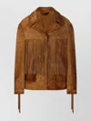 Golden Goose Fringed Leather Jacket With Collar And Suede Texture In Brown