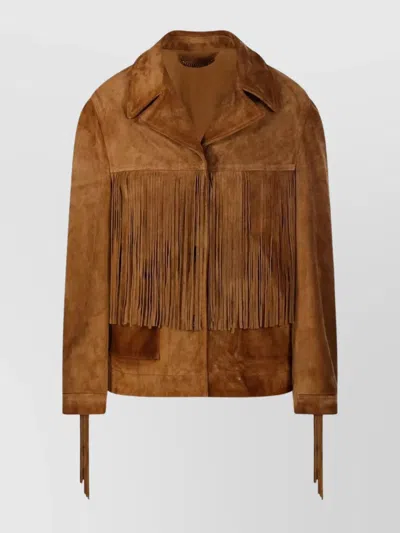 GOLDEN GOOSE FRINGED LEATHER JACKET WITH COLLAR AND SUEDE TEXTURE