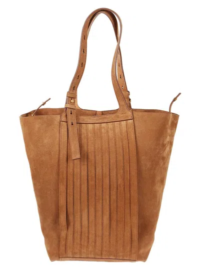 Golden Goose Fringed Palmellato Leather And Suede Tote In Brown