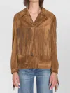 Golden Goose Fringed Leather Jacket With Collar And Suede Texture In Brown