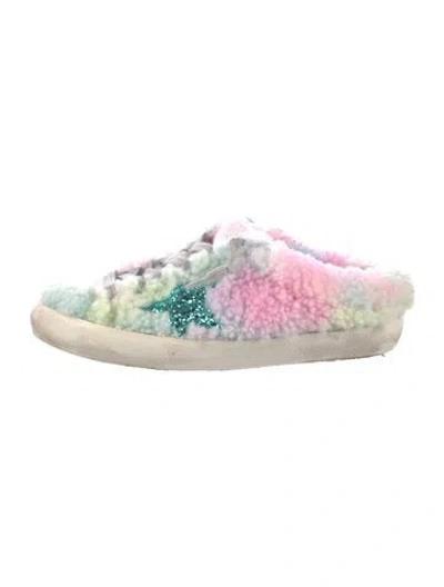 Pre-owned Golden Goose Fur Tie-dye Print Mules In Pink