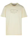 Golden Goose White Crewneck T-shirt With Logo Print On The Front In Cream